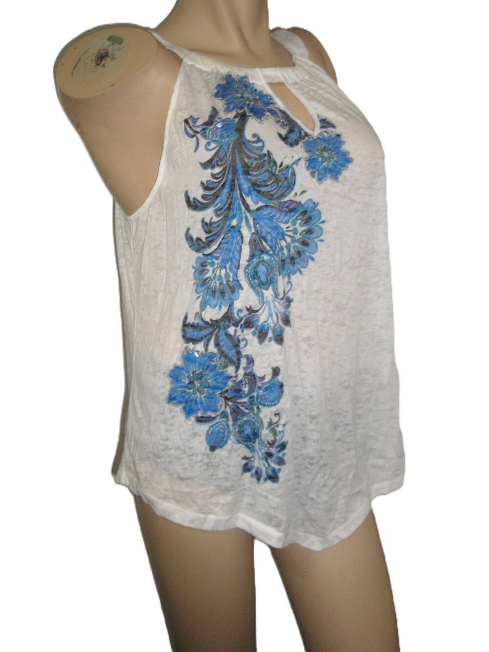 INC International Concepts Floral Side White Halter Tank Top Size XXL NEW NWT